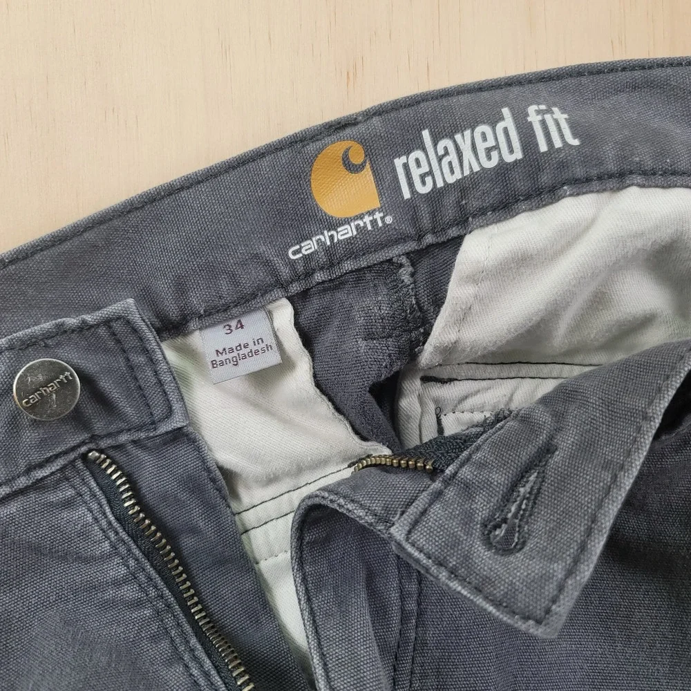 Carhartt Cargo Shorts Mens 34 Gray Canvas Relaxed Fit Rugged Flex Utility Work